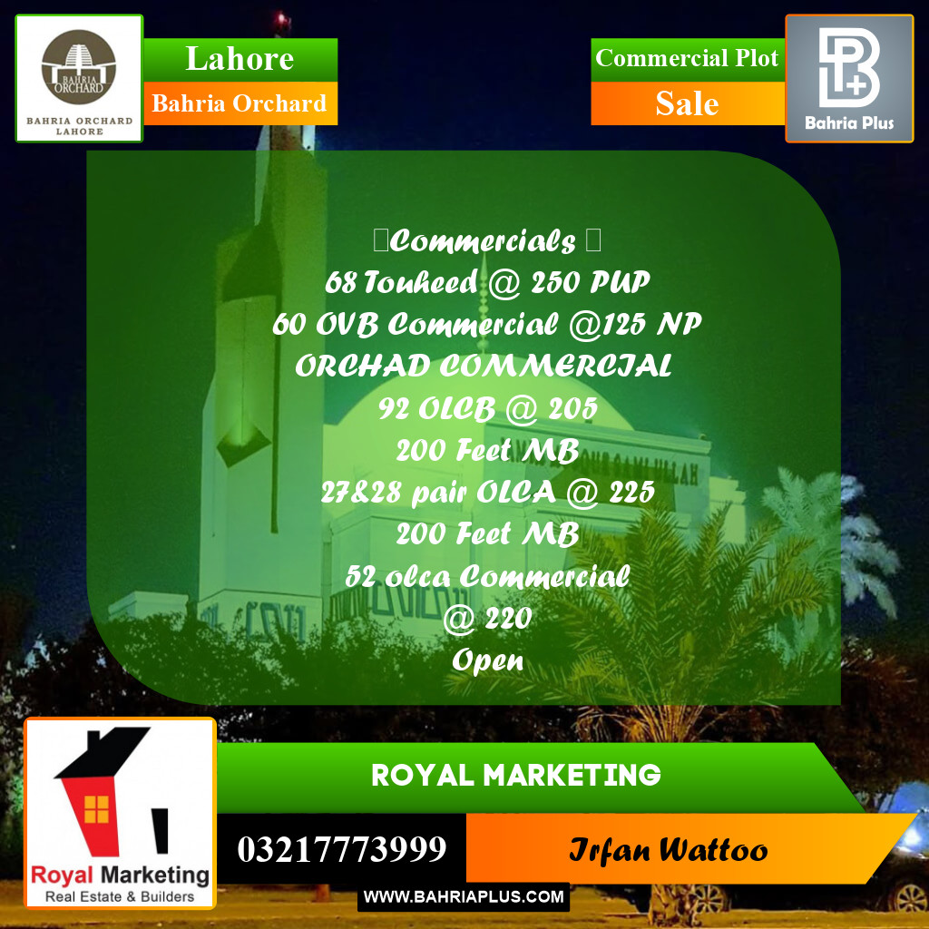Commercial Plot for Sale in Bahria Orchard, Lahore - (BP-256230)