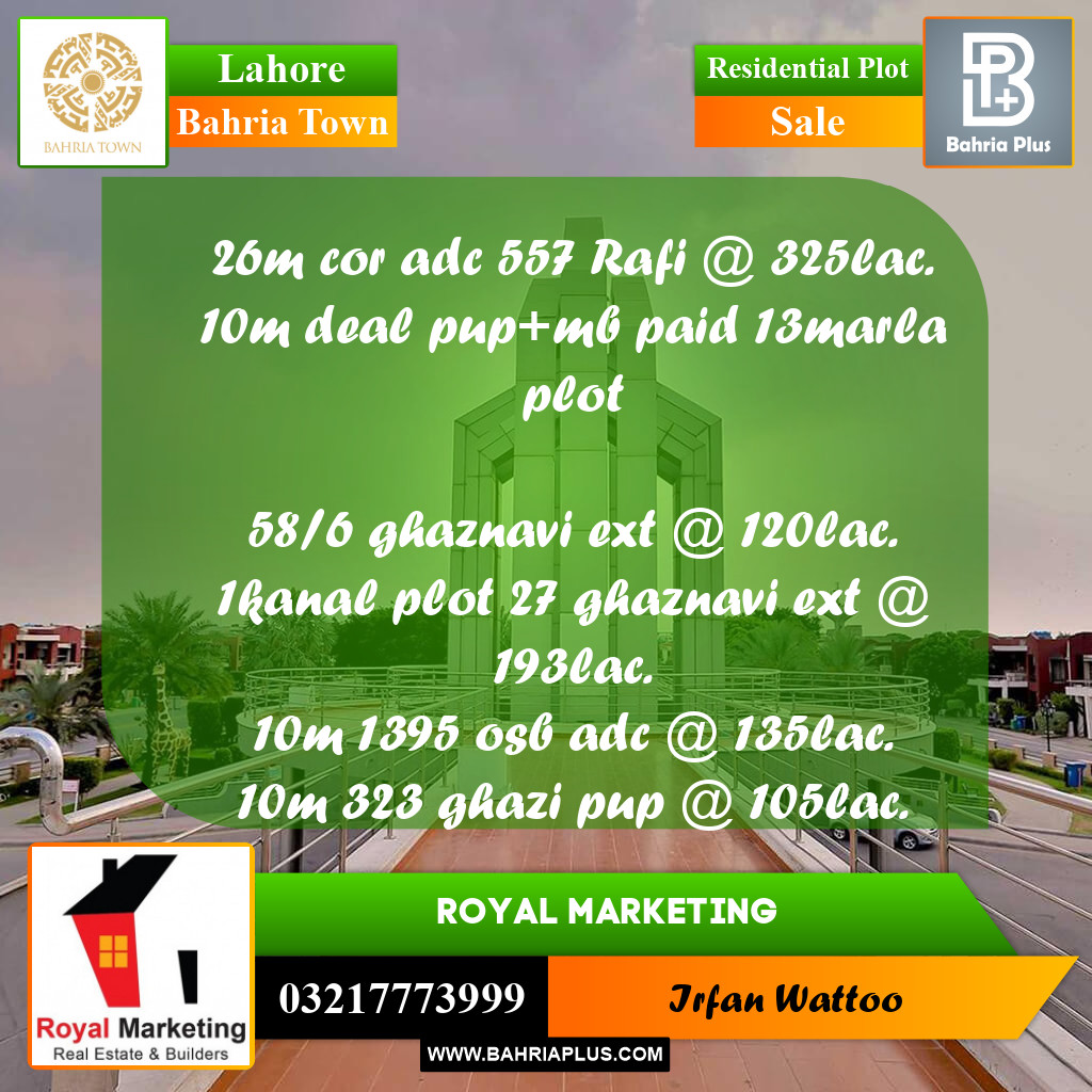 Residential Plot for Sale in Bahria Town, Lahore - (BP-256252)