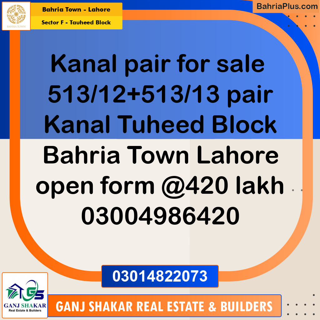 1 Kanal Residential Plot for Sale in Sector F - Tauheed Block -  Bahria Town, Lahore - (BP-256259)