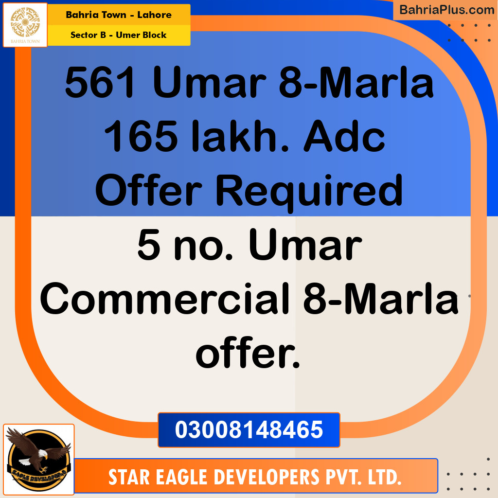 8 Marla Residential Plot for Sale in Sector B - Umer Block -  Bahria Town, Lahore - (BP-256278)