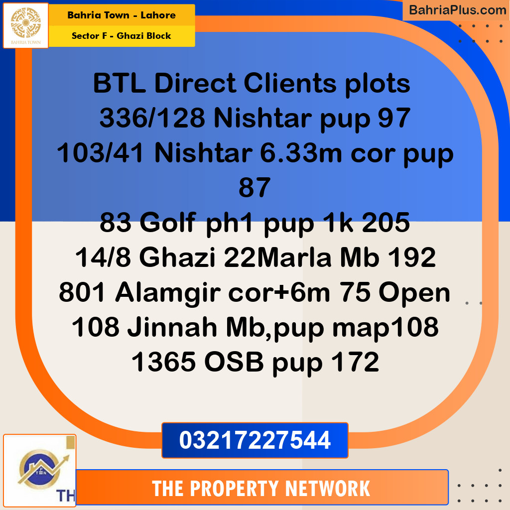 22 Marla Residential Plot for Sale in Sector F - Ghazi Block -  Bahria Town, Lahore - (BP-256285)