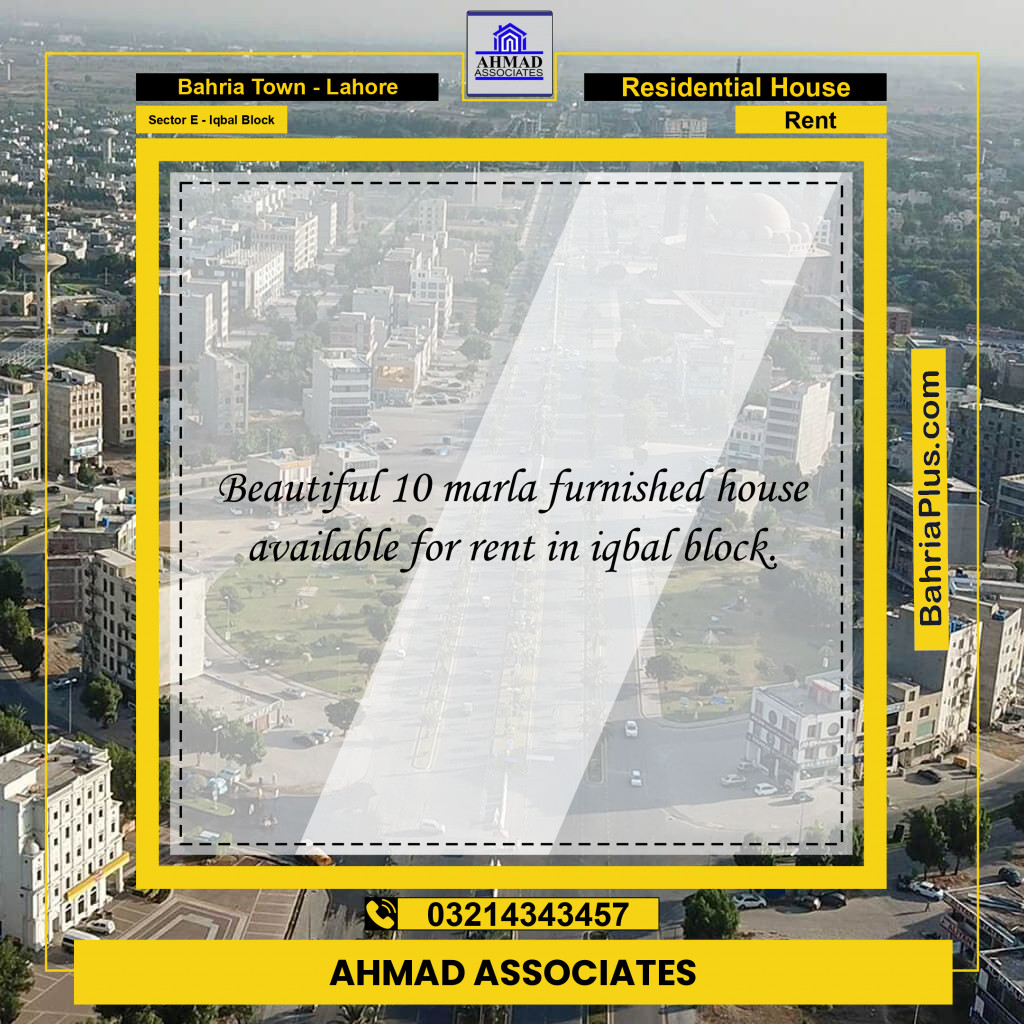 10 Marla Residential House for Rent in Sector E - Iqbal Block -  Bahria Town, Lahore - (BP-256310)