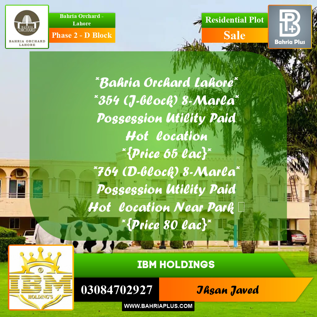 8 Marla Residential Plot for Sale in Phase 2 - D Block -  Bahria Orchard, Lahore - (BP-256332)