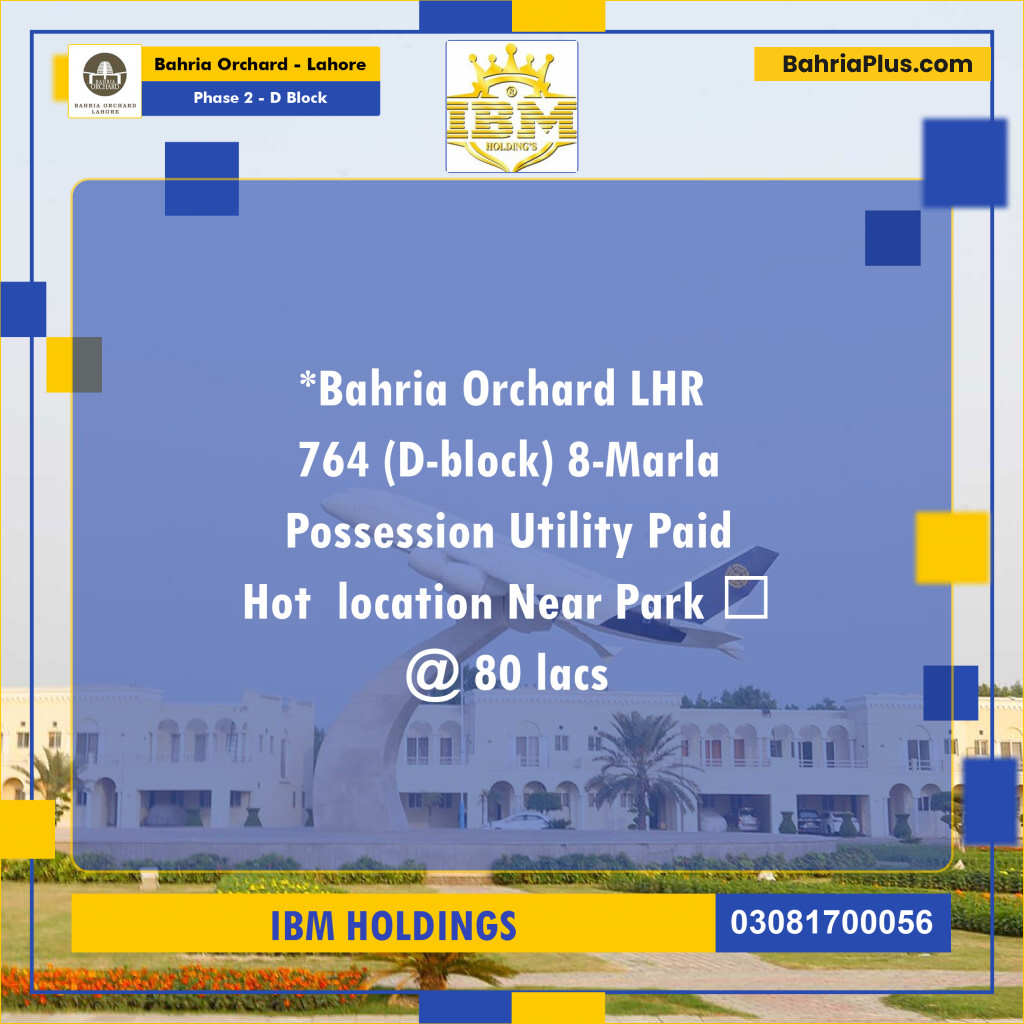 8 Marla Residential Plot for Sale in Phase 2 - D Block -  Bahria Orchard, Lahore - (BP-256333)