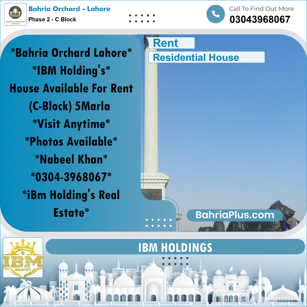 5 Marla Residential House for Rent in Phase 2 - C Block -  Bahria Orchard, Lahore - (BP-256334)