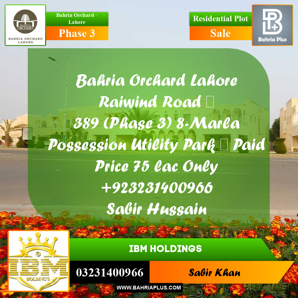 8 Marla Residential Plot for Sale in Phase 3 -  Bahria Orchard, Lahore - (BP-256340)