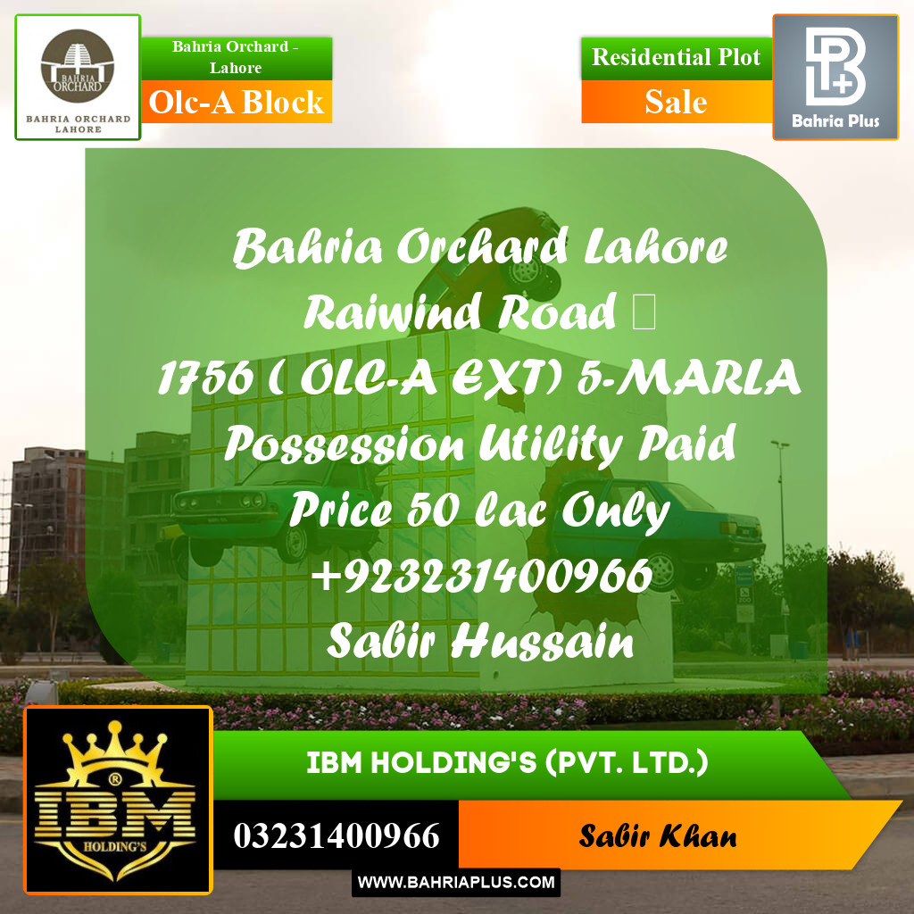 5 Marla Residential Plot for Sale in OLC-A Block -  Bahria Orchard, Lahore - (BP-256341)