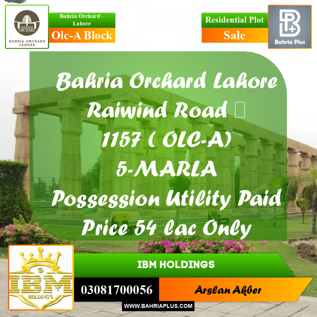 5 Marla Residential Plot for Sale in OLC-A Block -  Bahria Orchard, Lahore - (BP-256346)