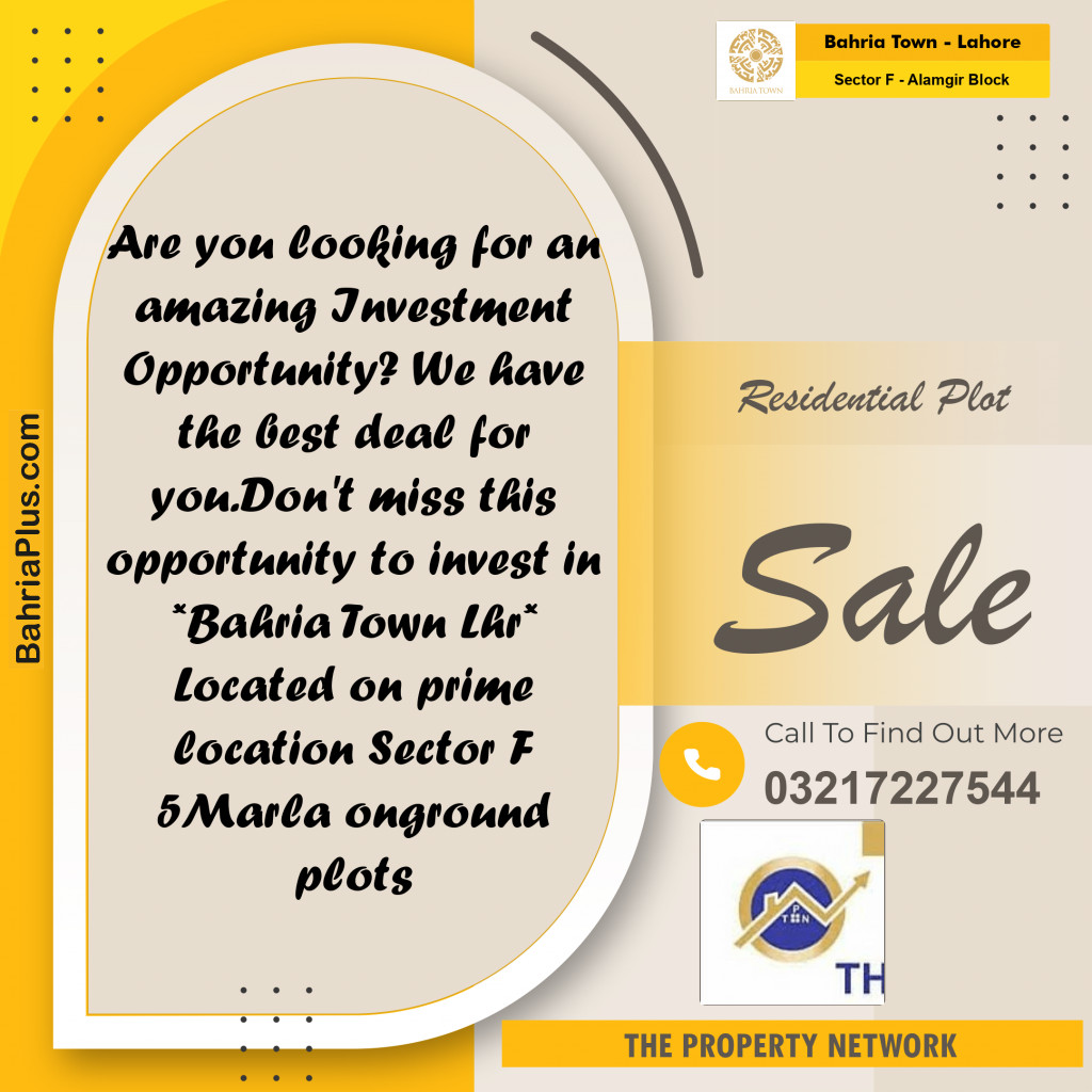 5 Marla Residential Plot for Sale in Sector F - Alamgir Block -  Bahria Town, Lahore - (BP-256349)