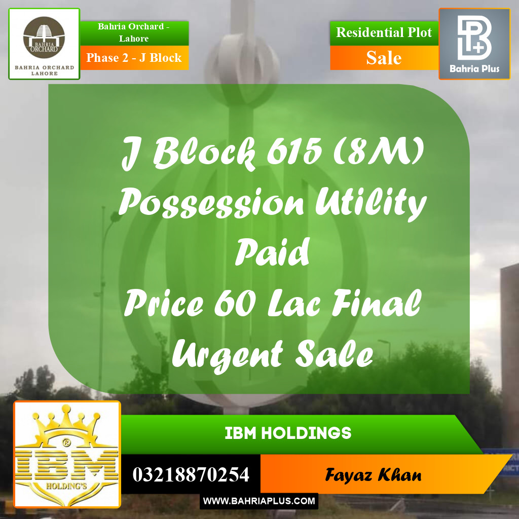8 Marla Residential Plot for Sale in Phase 2 - J Block -  Bahria Orchard, Lahore - (BP-256352)