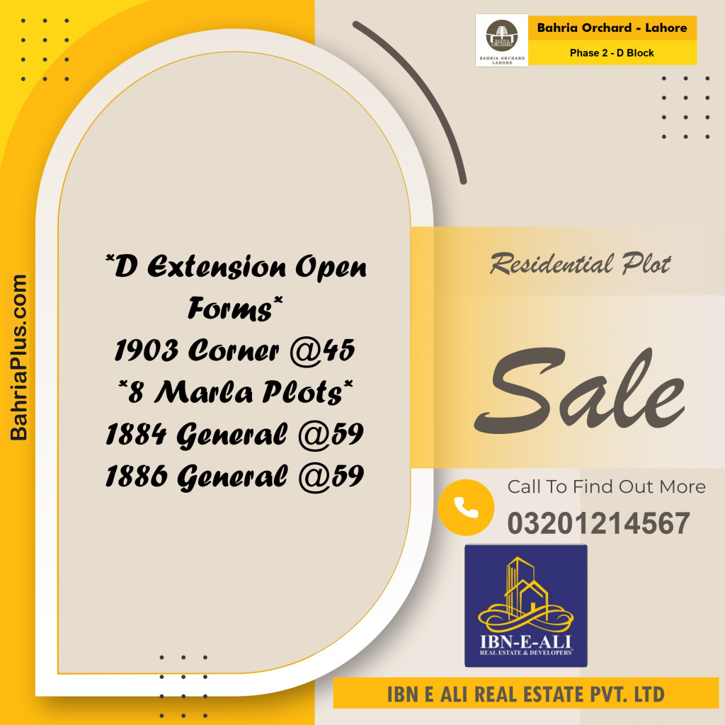 8 Marla Residential Plot for Sale in Phase 2 - D Block -  Bahria Orchard, Lahore - (BP-256366)