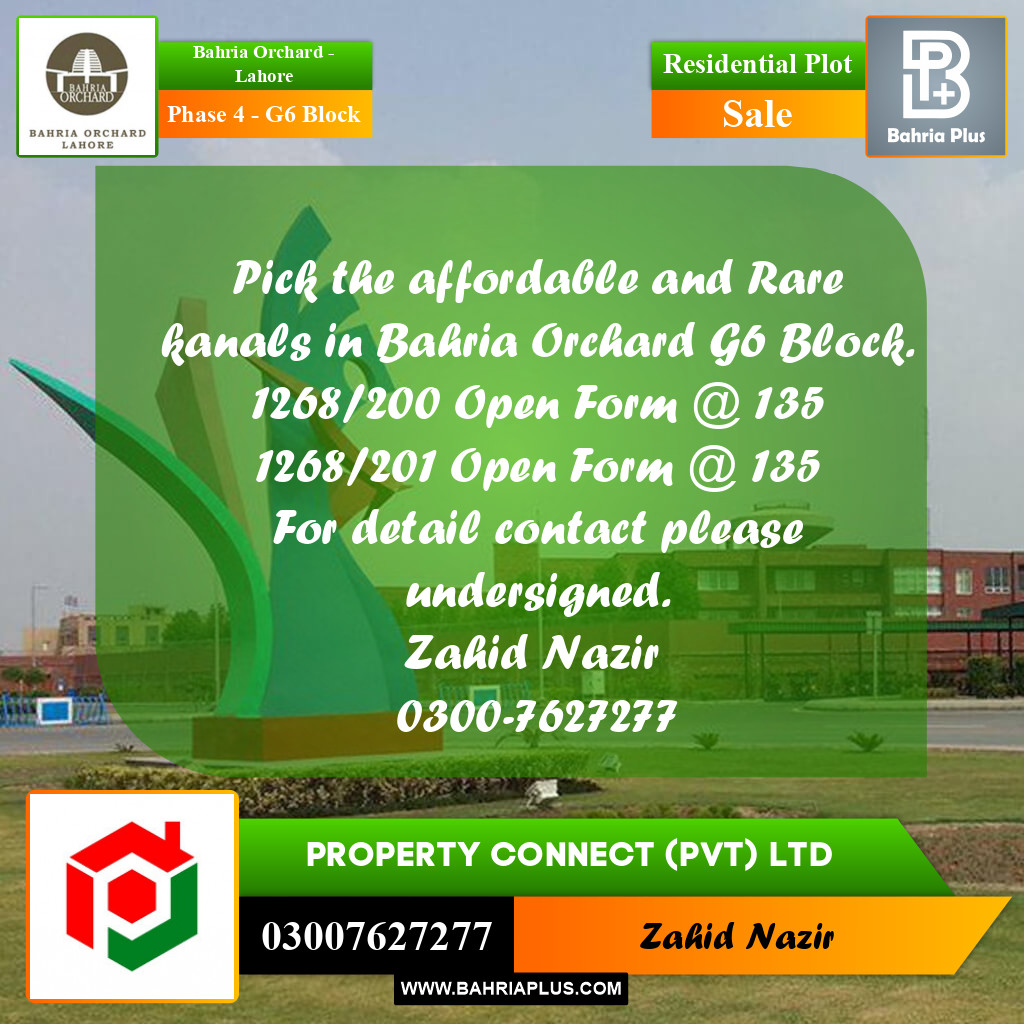 Residential Plot for Sale in Phase 4 - G6 Block -  Bahria Orchard, Lahore - (BP-256374)