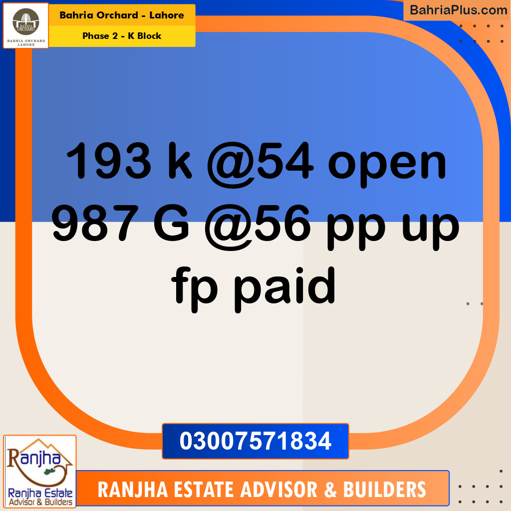 5 Marla Residential Plot for Sale in Phase 2 - K Block -  Bahria Orchard, Lahore - (BP-256377)