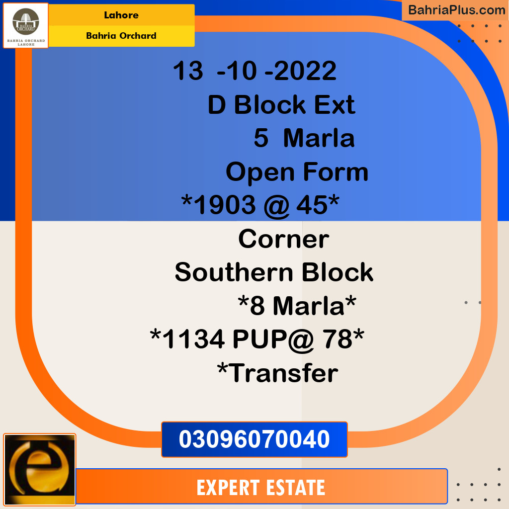 5 Marla Residential Plot for Sale in Bahria Orchard, Lahore - (BP-256389)