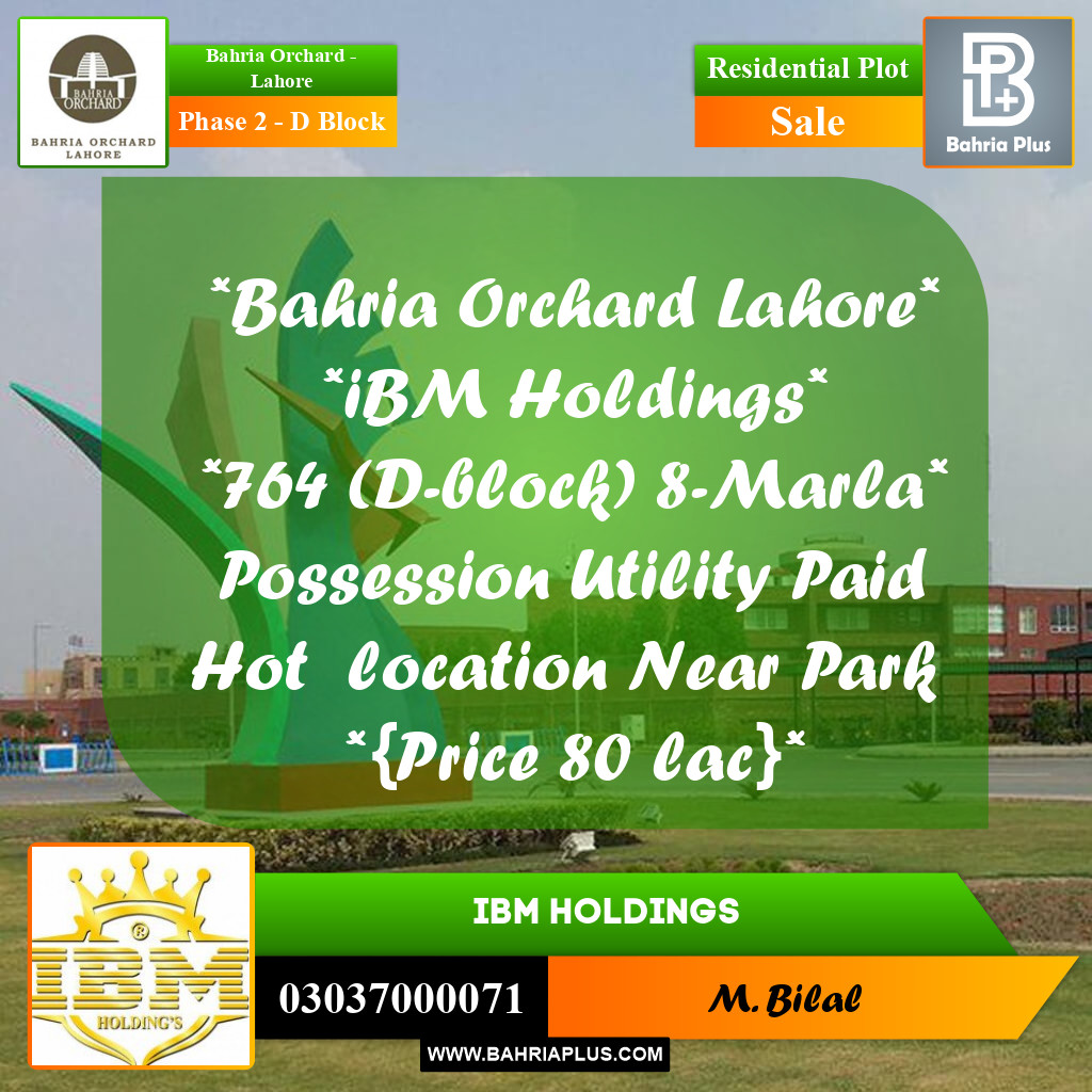 8 Marla Residential Plot for Sale in Phase 2 - D Block -  Bahria Orchard, Lahore - (BP-256397)