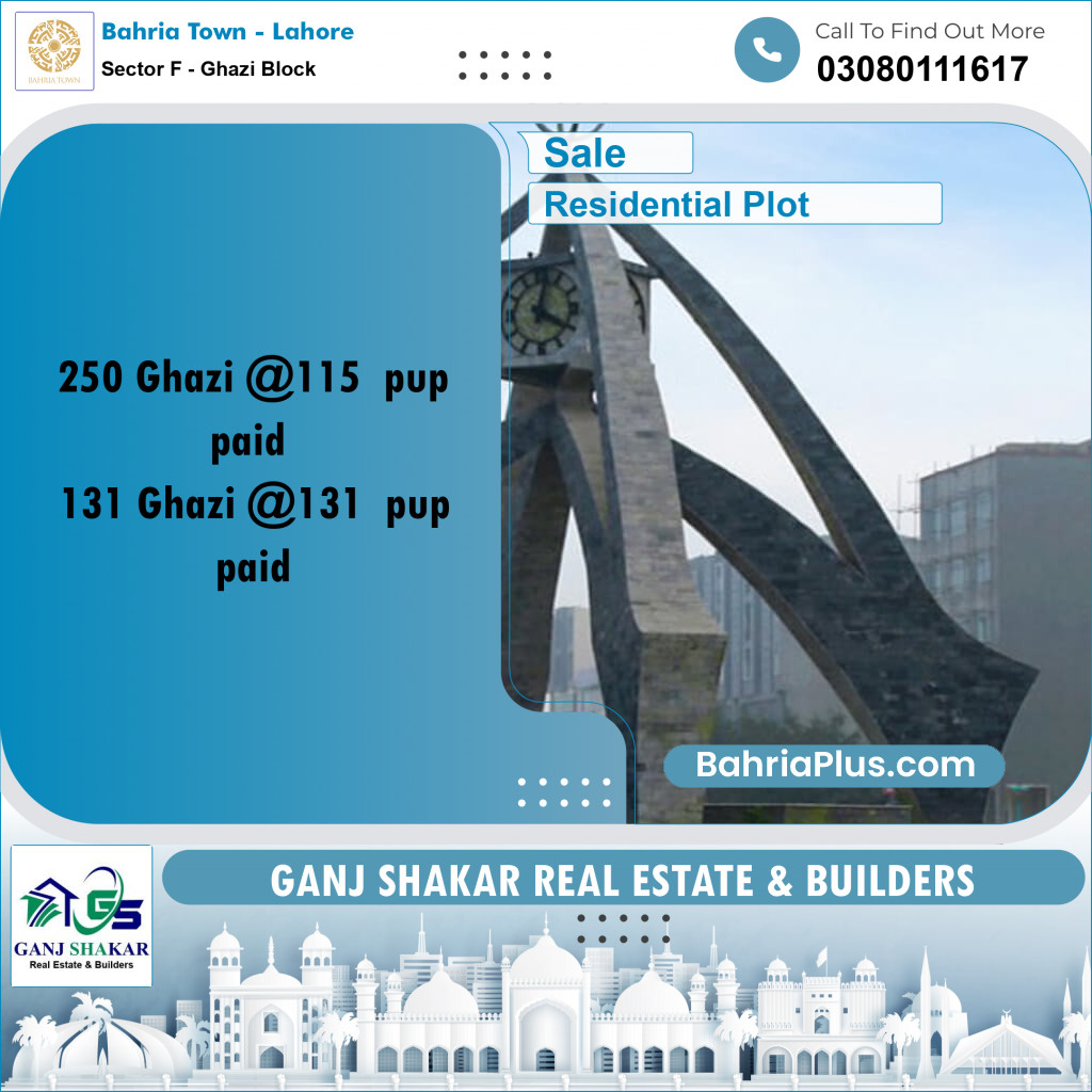 10 Marla Residential Plot for Sale in Sector F - Ghazi Block -  Bahria Town, Lahore - (BP-256420)