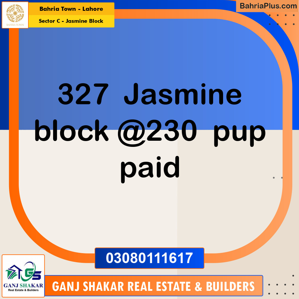 11 Marla Residential Plot for Sale in Sector C - Jasmine Block -  Bahria Town, Lahore - (BP-256424)