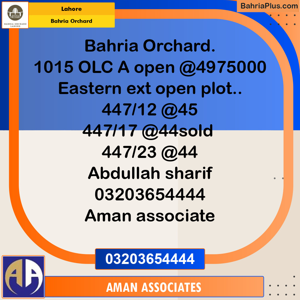 Residential Plot for Sale in Bahria Orchard, Lahore - (BP-256425)
