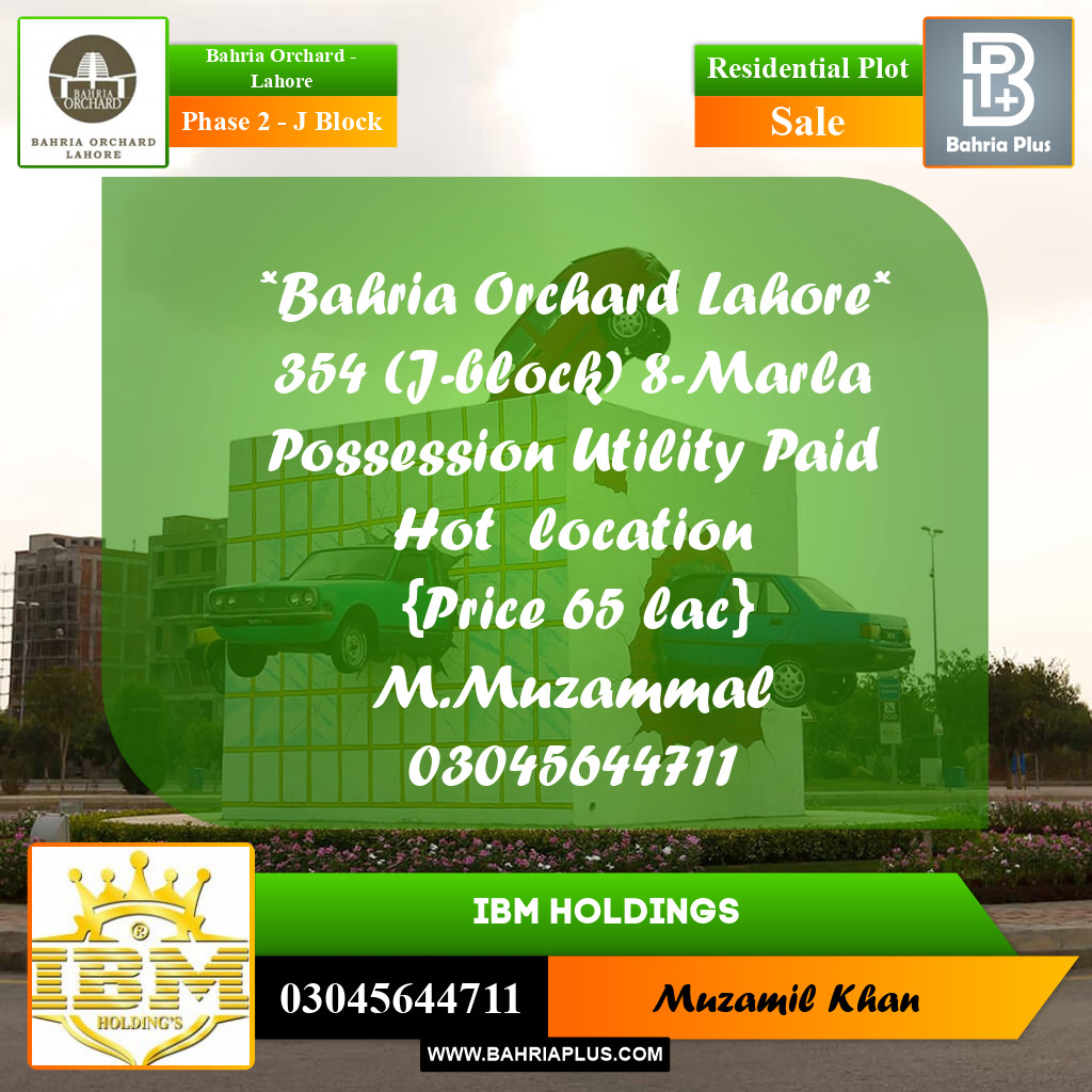 8 Marla Residential Plot for Sale in Phase 2 - J Block -  Bahria Orchard, Lahore - (BP-256449)
