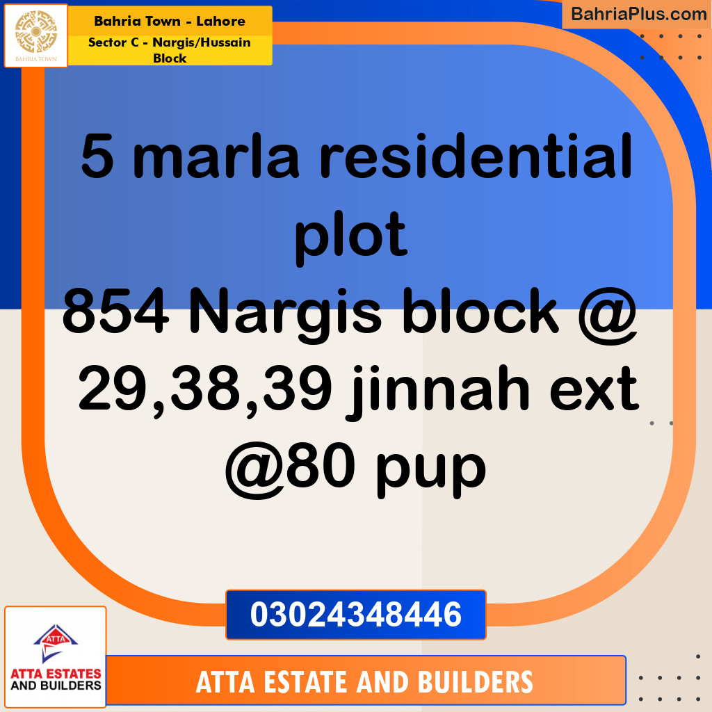 5 Marla Residential Plot for Sale in Sector C - Nargis/Hussain Block -  Bahria Town, Lahore - (BP-256487)