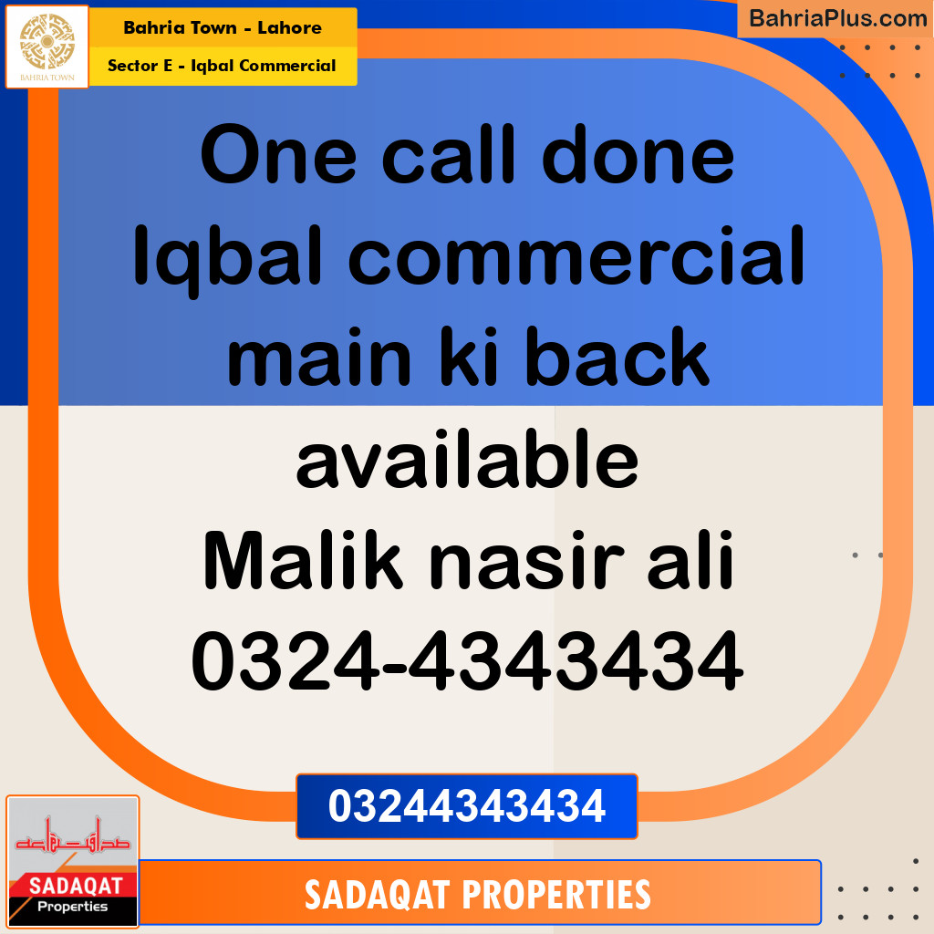 5 Marla Commercial Plot for Sale in Sector E - Iqbal Commercial -  Bahria Town, Lahore - (BP-256508)