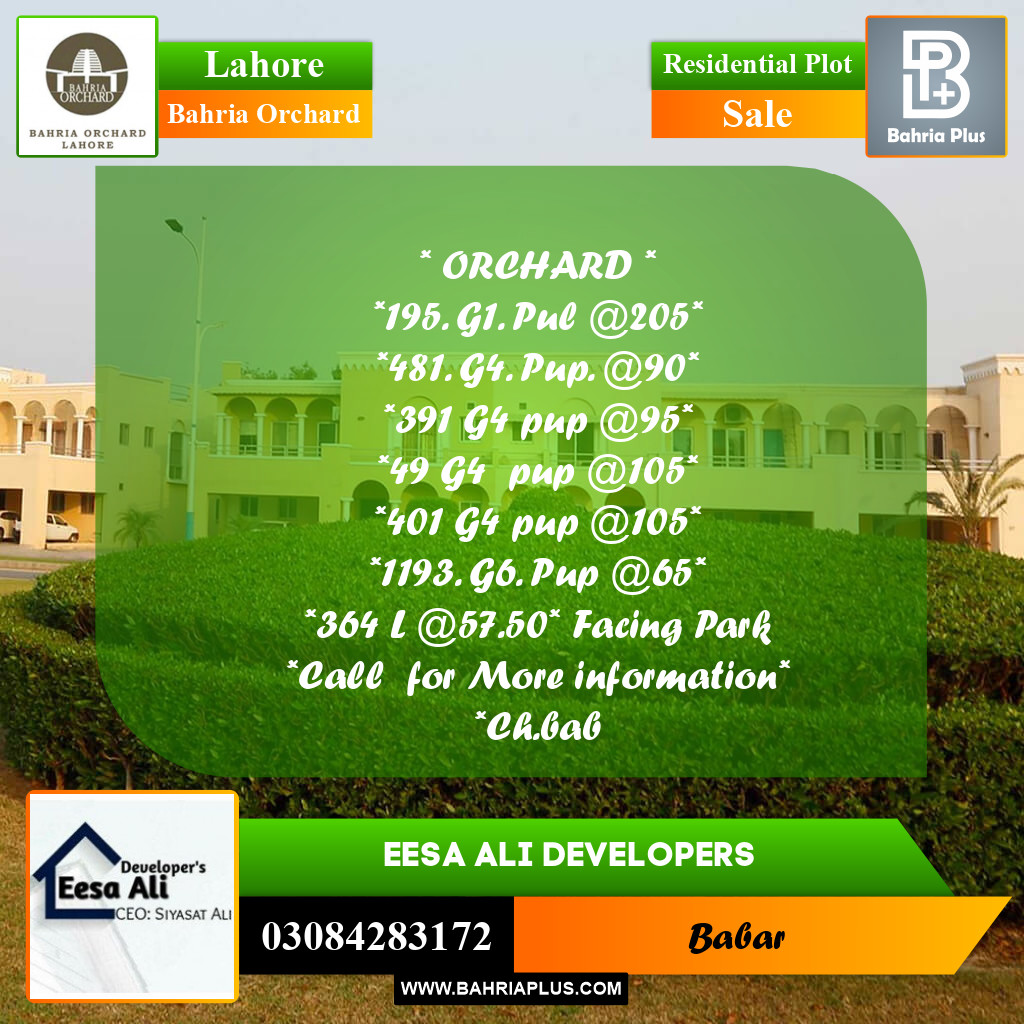 Residential Plot for Sale in Bahria Orchard, Lahore - (BP-256514)
