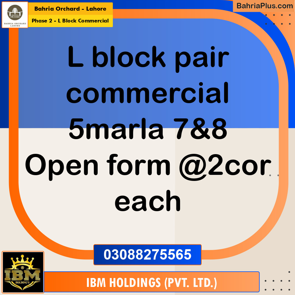 5 Marla Commercial Plot for Sale in Phase 2 - L Block Commercial -  Bahria Orchard, Lahore - (BP-256527)