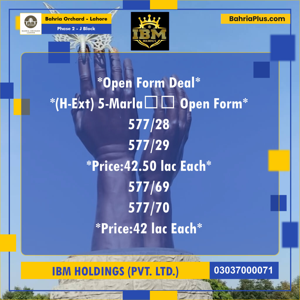 5 Marla Residential Plot for Sale in Phase 2 - J Block -  Bahria Orchard, Lahore - (BP-256539)