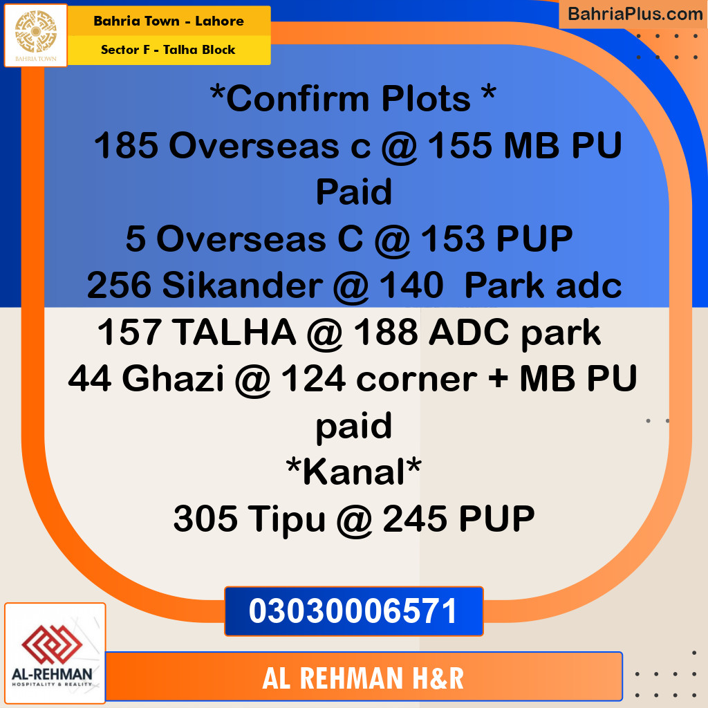 10 Marla Residential Plot for Sale in Sector F - Talha Block -  Bahria Town, Lahore - (BP-256585)