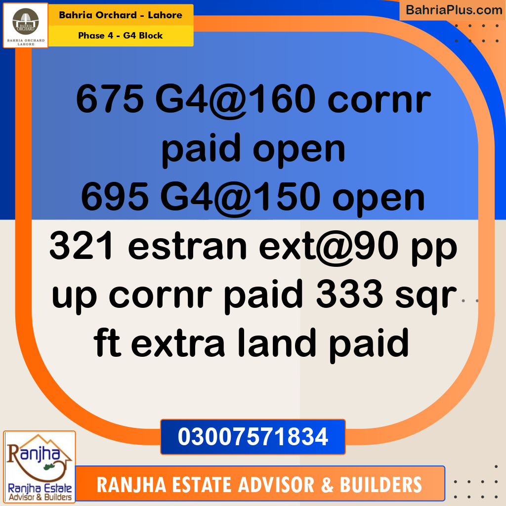 1 Kanal Residential Plot for Sale in Phase 4 - G4 Block -  Bahria Orchard, Lahore - (BP-256591)
