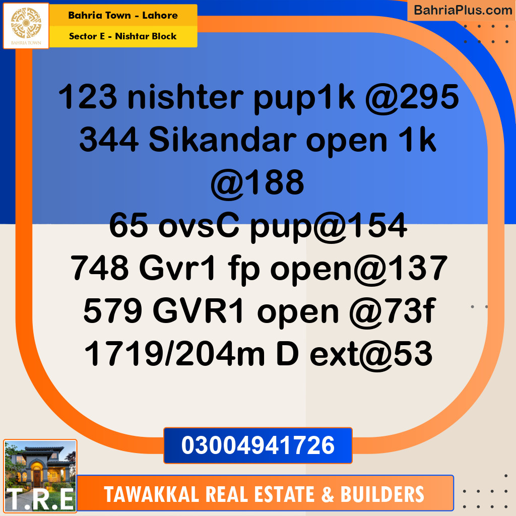 1 Kanal Residential Plot for Sale in Sector E - Nishtar Block -  Bahria Town, Lahore - (BP-256599)