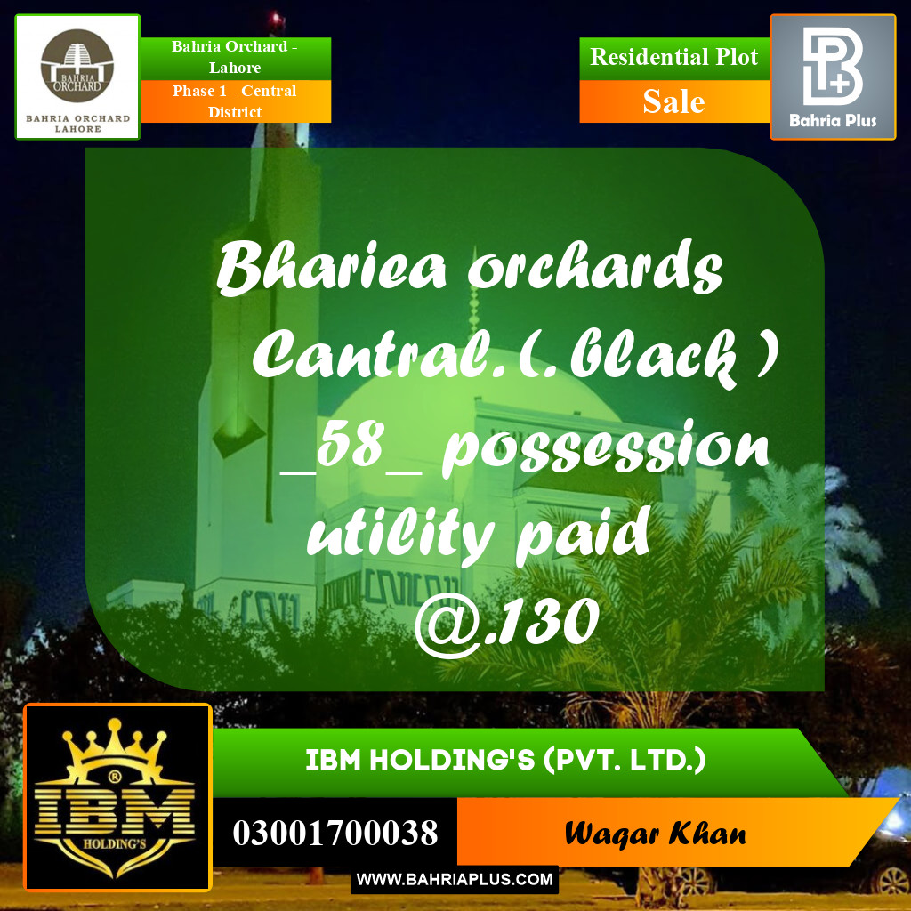 10 Marla Residential Plot for Sale in Phase 1 - Central District -  Bahria Orchard, Lahore - (BP-256631)