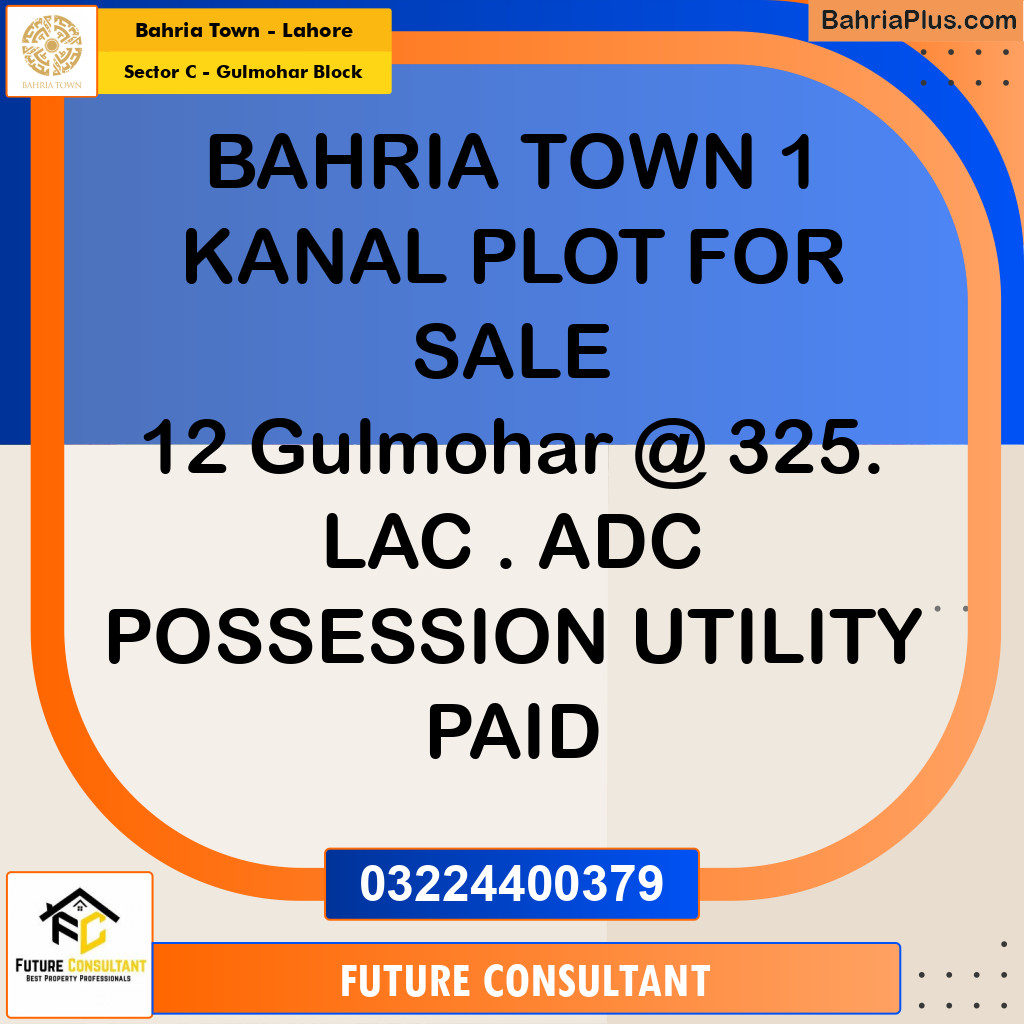 1 Kanal Residential Plot for Sale in Sector C - Gulmohar Block -  Bahria Town, Lahore - (BP-256661)