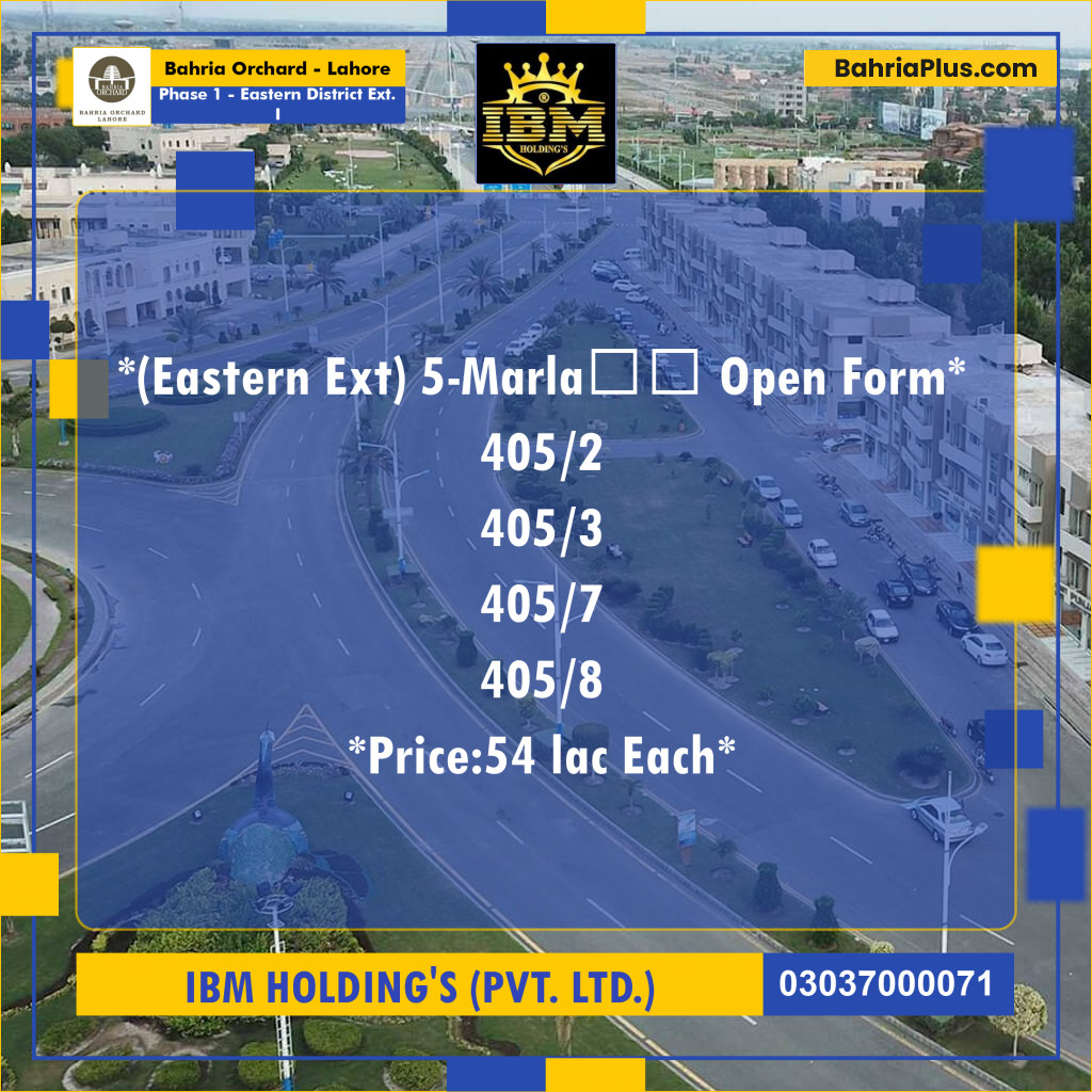 5 Marla Residential Plot for Sale in Phase 1 - Eastern District Ext. I -  Bahria Orchard, Lahore - (BP-256664)
