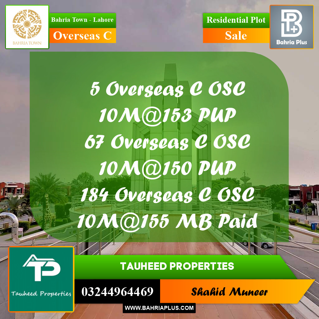 10 Marla Residential Plot for Sale in Overseas C -  Bahria Town, Lahore - (BP-256676)