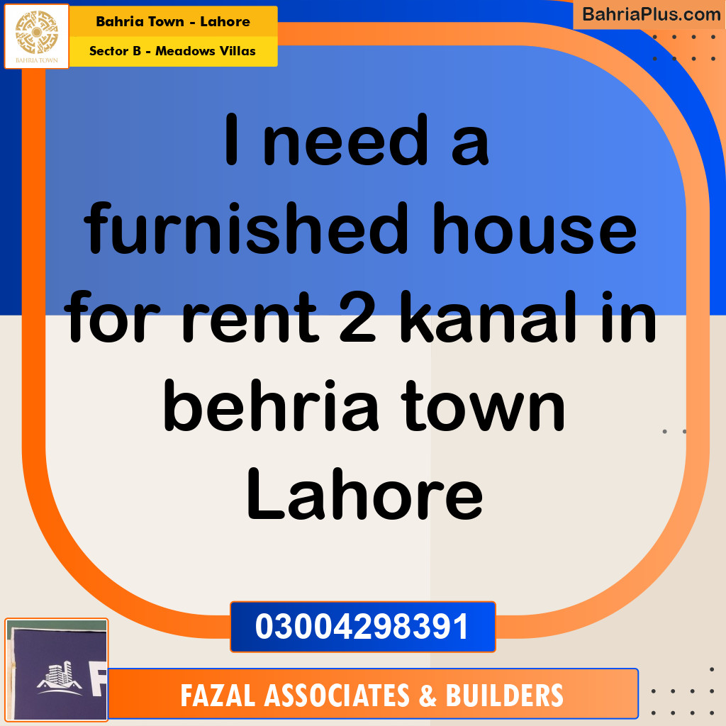 2 Kanal Residential House for Rent in Sector B - Meadows Villas -  Bahria Town, Lahore - (BP-256677)
