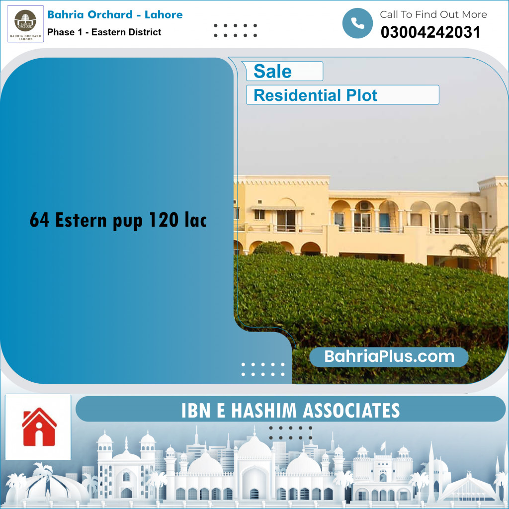 10 Marla Residential Plot for Sale in Phase 1 - Eastern District -  Bahria Orchard, Lahore - (BP-256678)