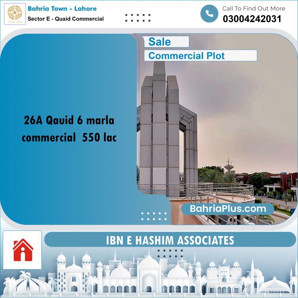 6 Marla Commercial Plot for Sale in Sector E - Quaid Commercial -  Bahria Town, Lahore - (BP-256766)