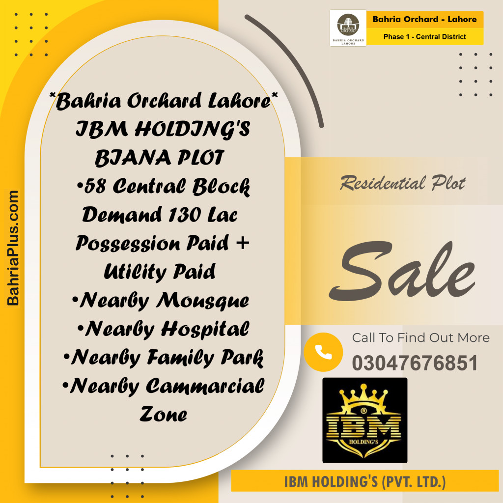 10 Marla Residential Plot for Sale in Phase 1 - Central District -  Bahria Orchard, Lahore - (BP-256795)