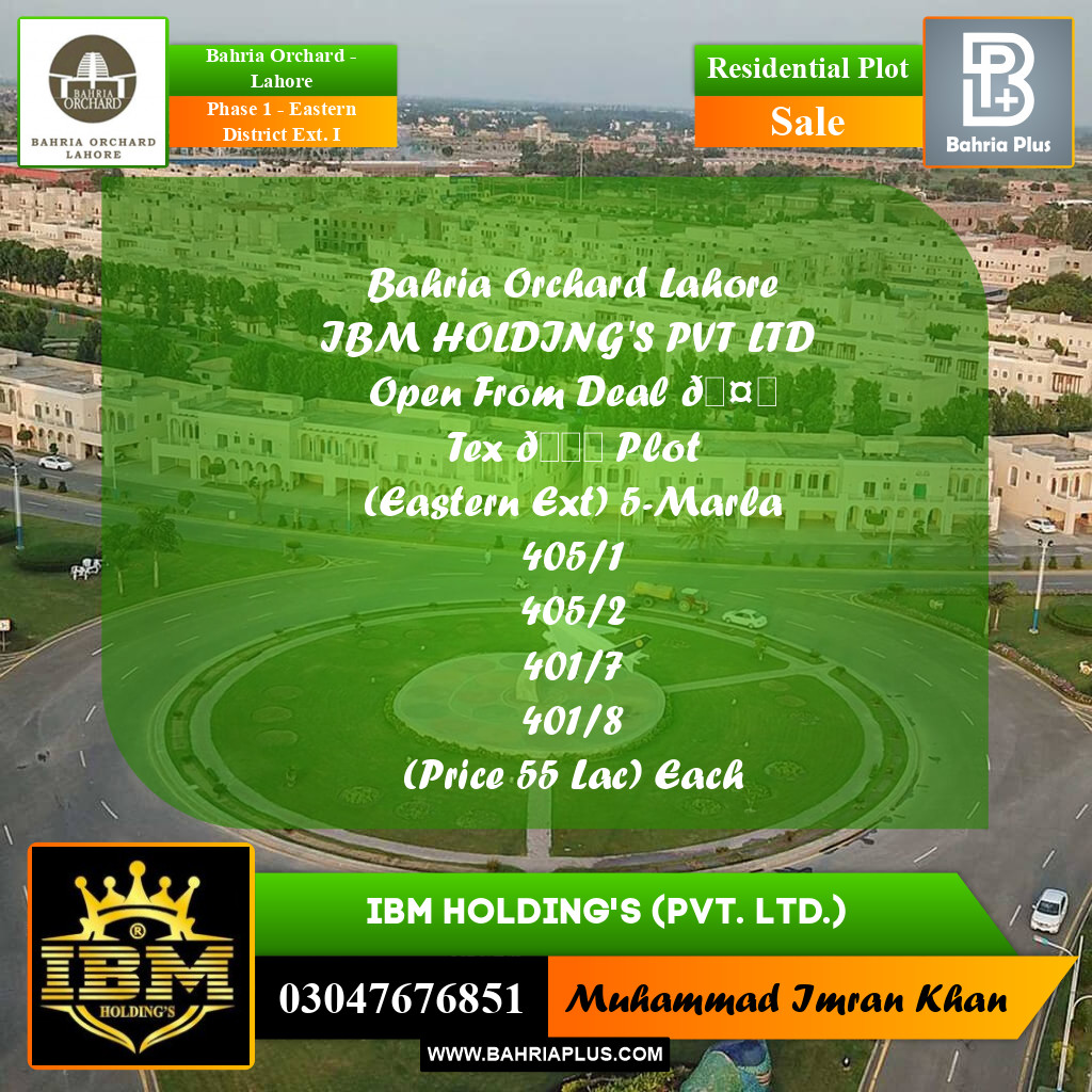 5 Marla Residential Plot for Sale in Phase 1 - Eastern District Ext. I -  Bahria Orchard, Lahore - (BP-256810)