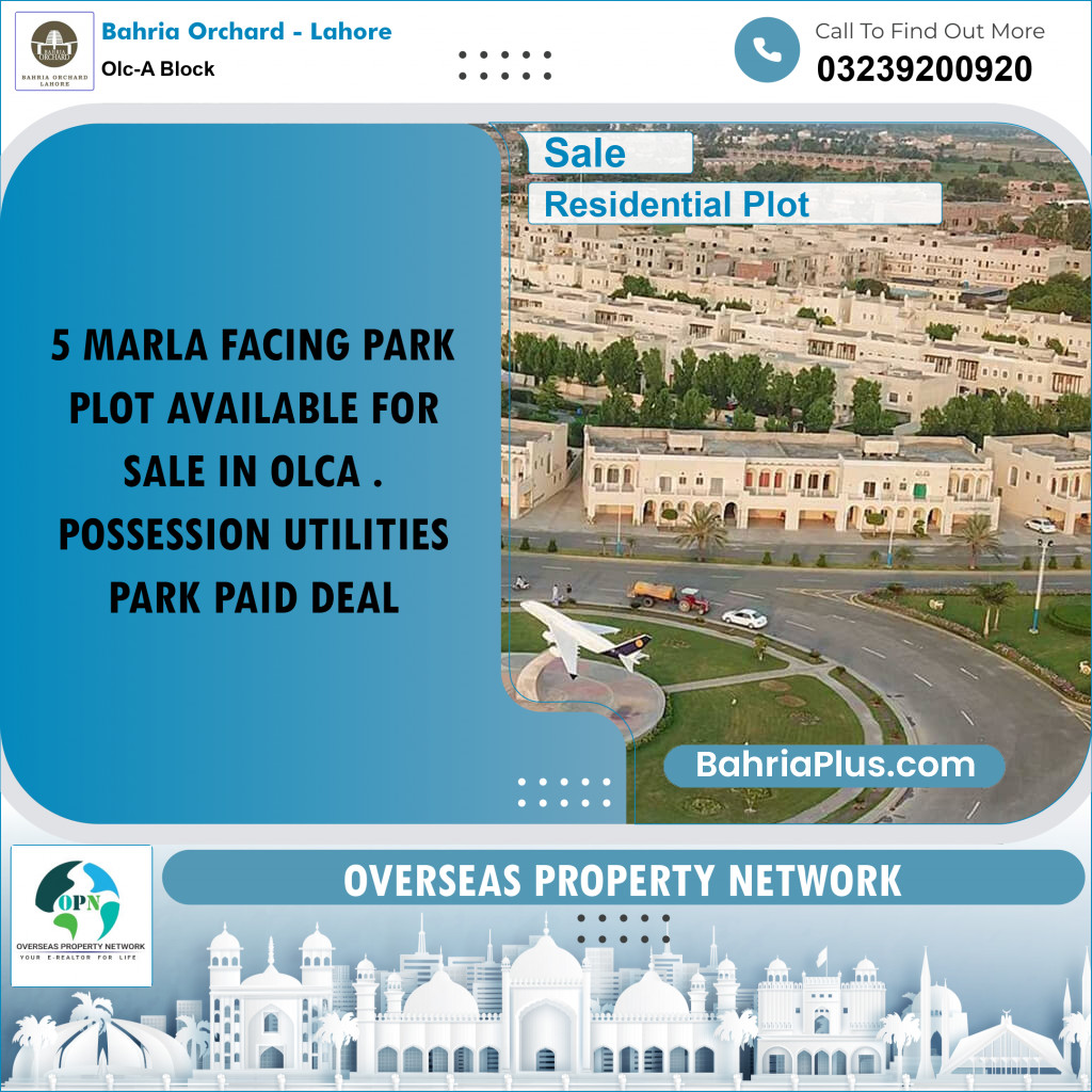 5 Marla Residential Plot for Sale in OLC-A Block -  Bahria Orchard, Lahore - (BP-256818)