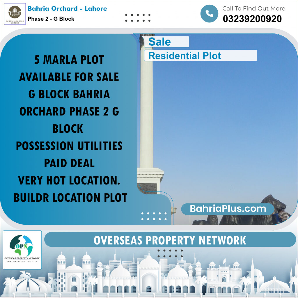 5 Marla Residential Plot for Sale in Phase 2 - G Block -  Bahria Orchard, Lahore - (BP-256819)