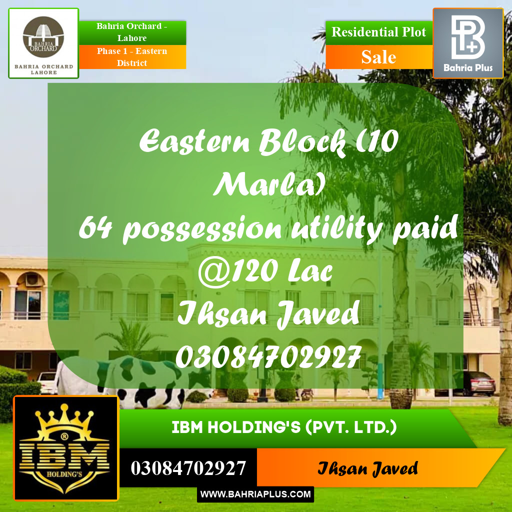 10 Marla Residential Plot for Sale in Phase 1 - Eastern District -  Bahria Orchard, Lahore - (BP-256824)