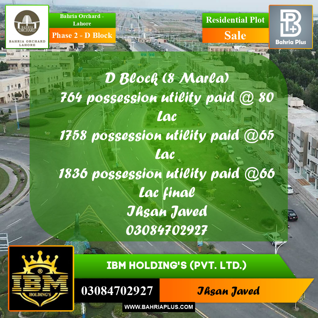 8 Marla Residential Plot for Sale in Phase 2 - D Block -  Bahria Orchard, Lahore - (BP-256826)