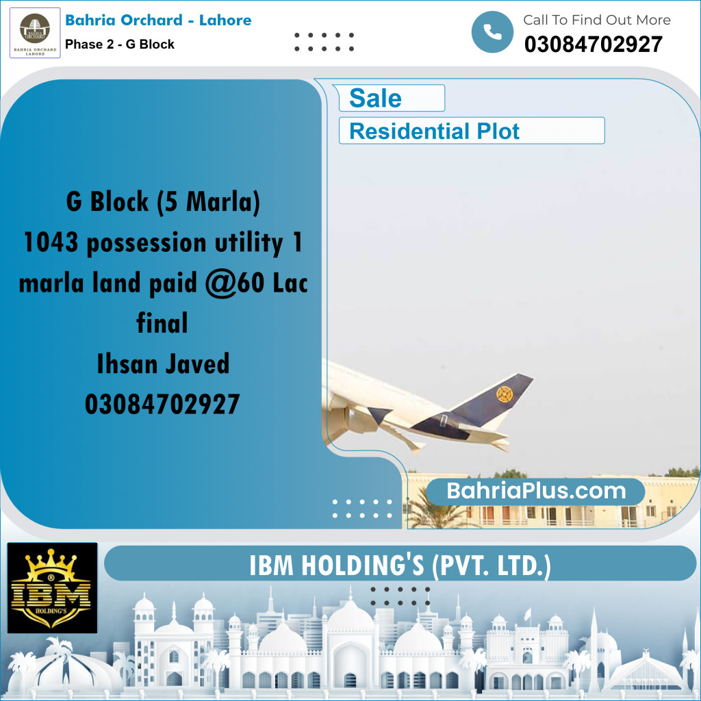 5 Marla Residential Plot for Sale in Phase 2 - G Block -  Bahria Orchard, Lahore - (BP-256827)
