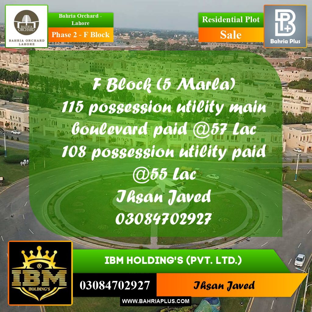 5 Marla Residential Plot for Sale in Phase 2 - F Block -  Bahria Orchard, Lahore - (BP-256828)