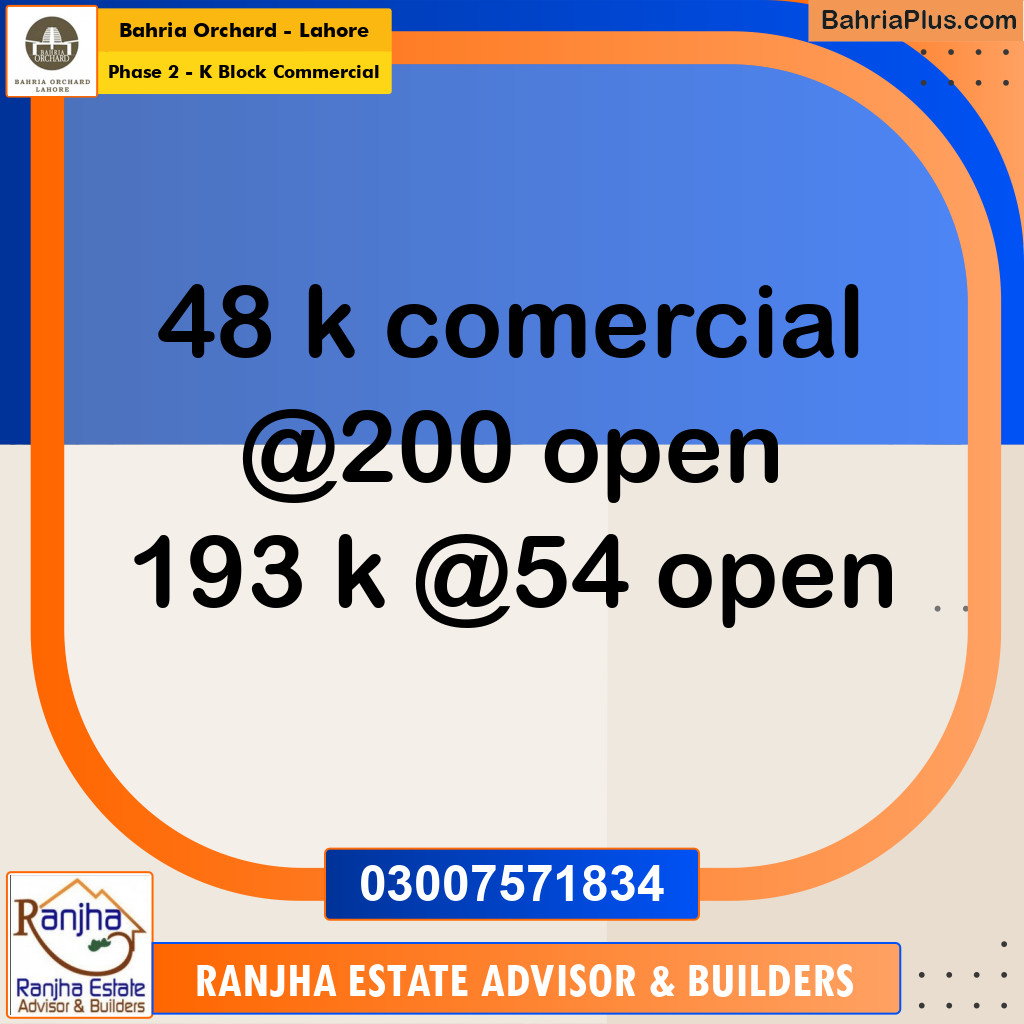 5 Marla Commercial Plot for Sale in Phase 2 - K Block Commercial -  Bahria Orchard, Lahore - (BP-256844)