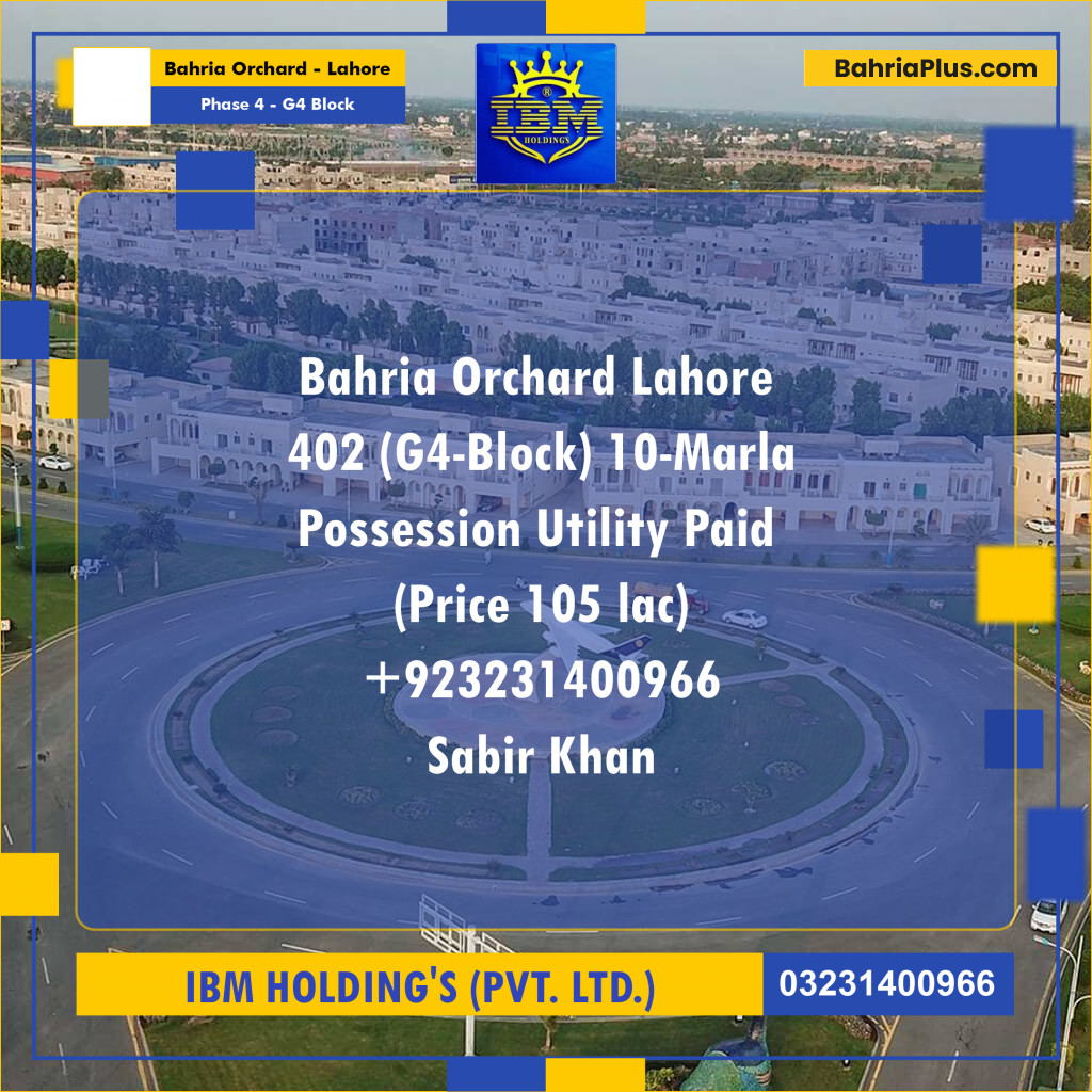 10 Marla Residential Plot for Sale in Phase 4 - G4 Block -  Bahria Orchard, Lahore - (BP-256847)