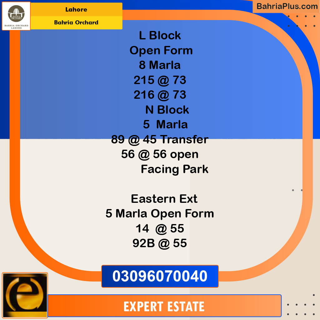 8 Marla Residential Plot for Sale in Bahria Orchard, Lahore - (BP-256855)