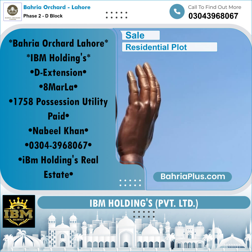 8 Marla Residential Plot for Sale in Phase 2 - D Block -  Bahria Orchard, Lahore - (BP-256883)